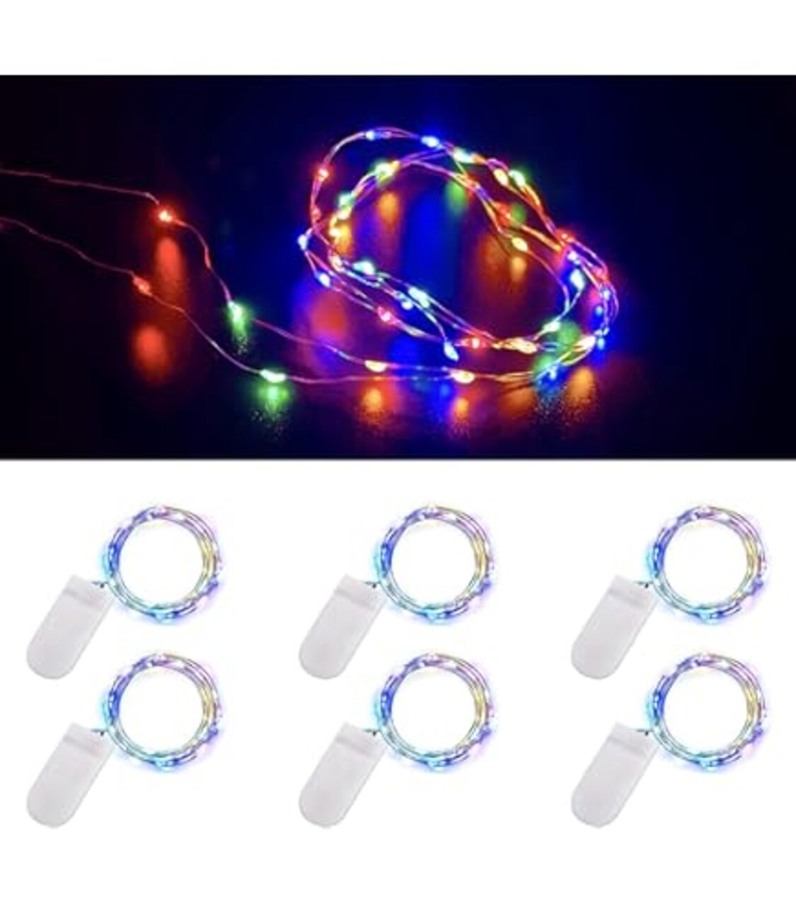 6 pack 30 LED Multi Color Battery Operated Fairy Lights 10'Long | Batteries Included | Great for Mason Jars, Holiday Projects etc